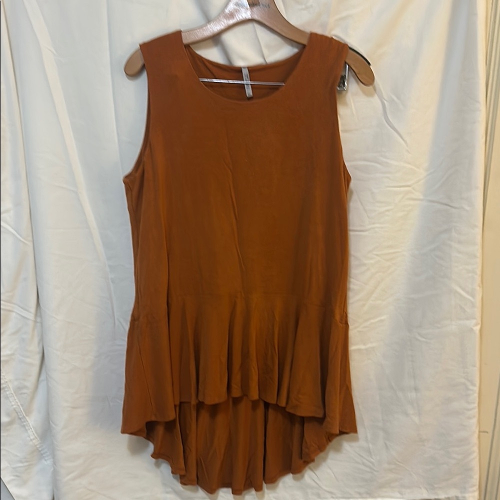 Rust Orange Sleeveless Peplum Top - USA MADE